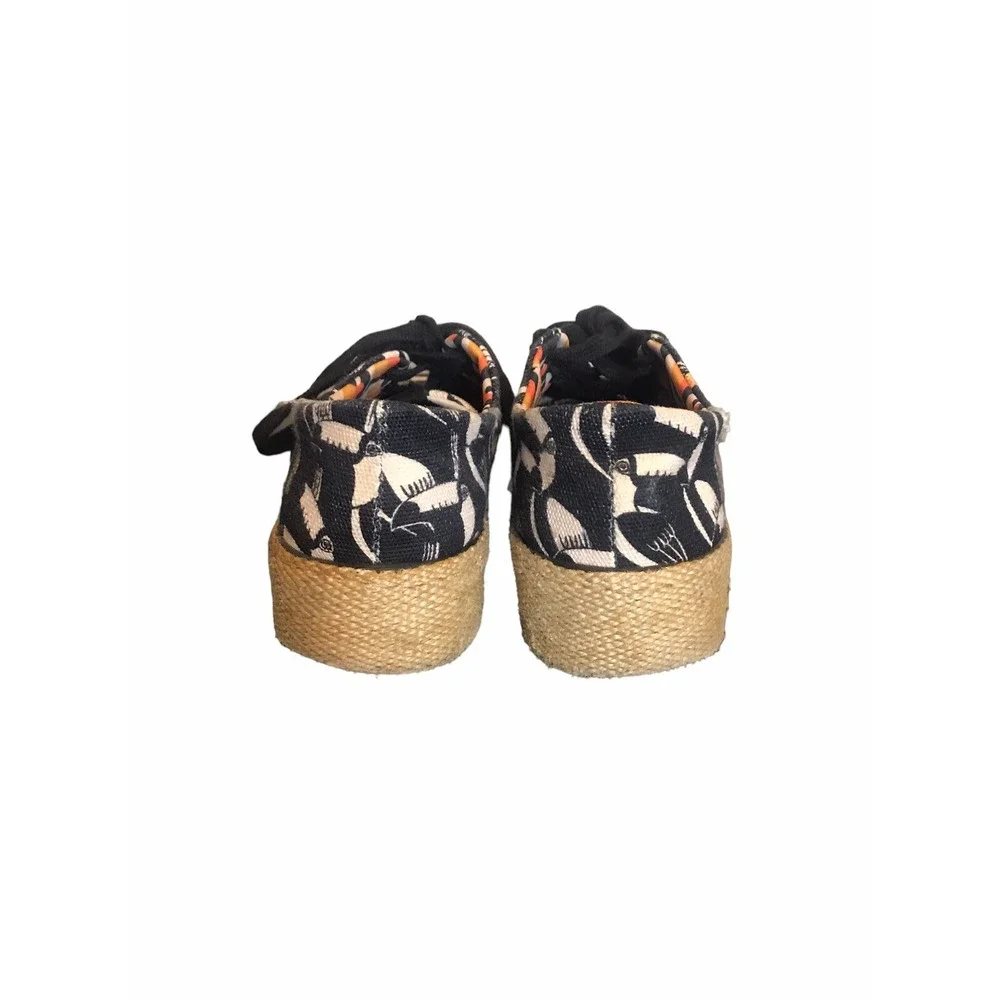 Farm Rio Canvas Sneakers Size 38 US 7 Black Toucans Yute Platform Espadrille